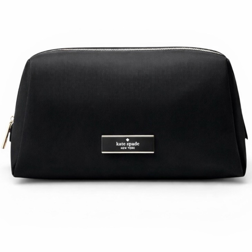 Kate Spade Black Nylon Cosmetic Bag Travel Makeup Pouch Organizer Designer Style